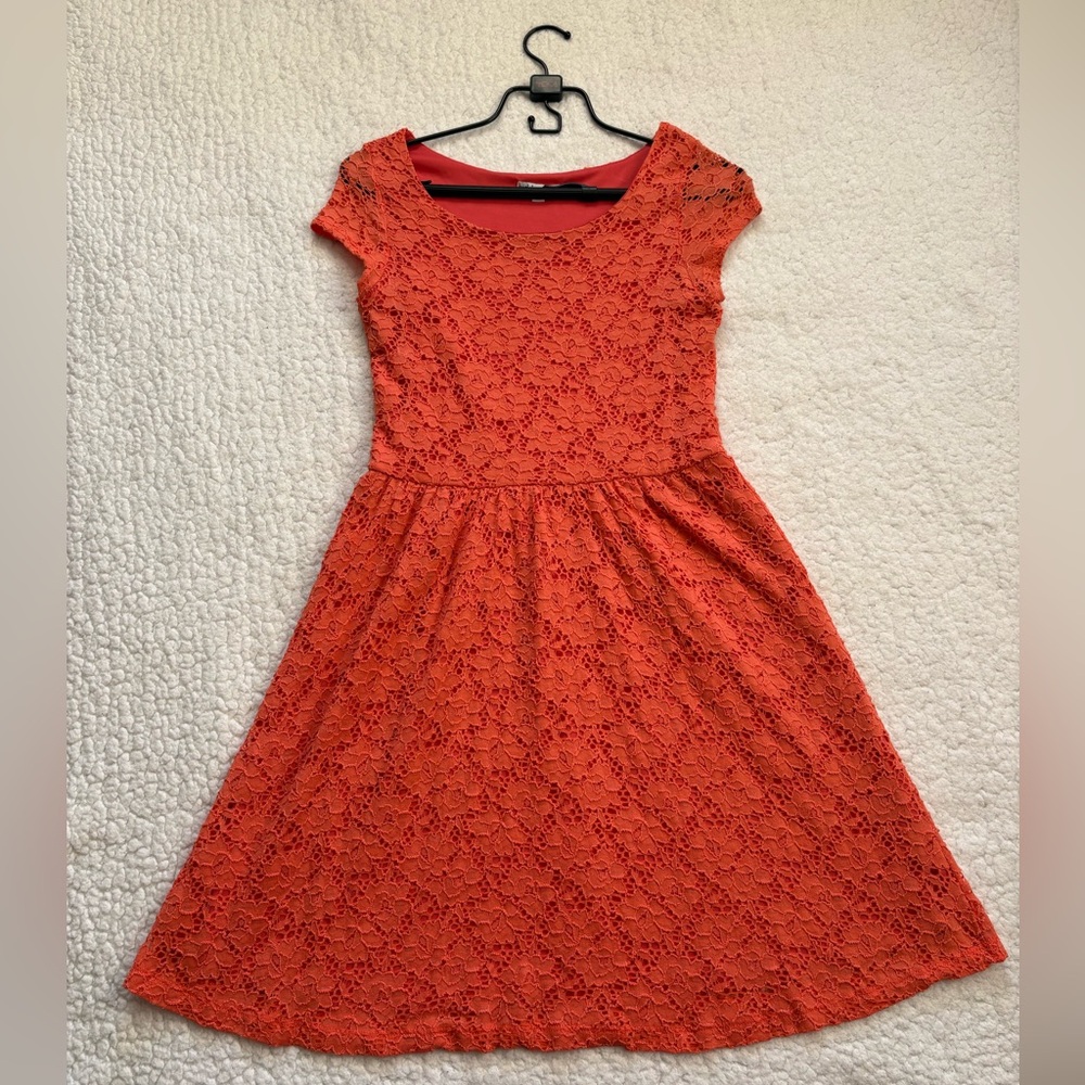 Hidden Heart Coral Orange Lace Dress